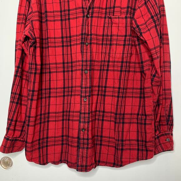 Vintage 90s St. John's Bay men's red plaid flannel button down shirt Large Tall - Picture 4 of 6